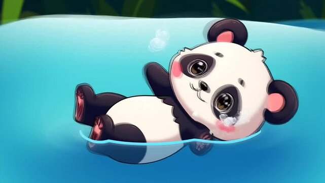  Cute Baby Panda in Calm Water with Adorable Expression seamless motion video