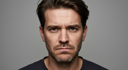 Intense portrait of a man with serious expression against neutral background