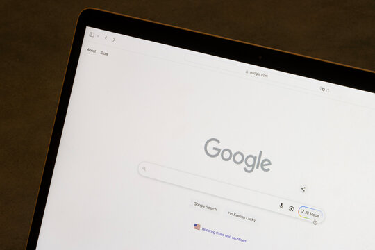 Portland, OR, USA - May 26, 2025: AI Mode button is seen on the Google search page on a computer. AI Mode helps users search more effortlessly by combining the capabilities of Gemini 2.0.