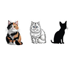 Obraz premium Vector illustration of three cute cat designed for a coloring book.