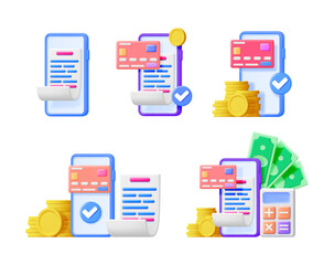 Mobile phone with credit card and money representing online payment and expense management. Digital banking concept. Vector 3d illustration for financial application.