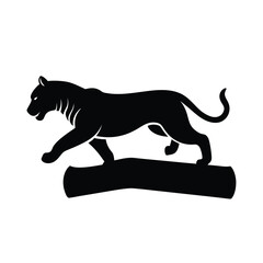 Tiger Leaping Fallen Log Vector Silhouette