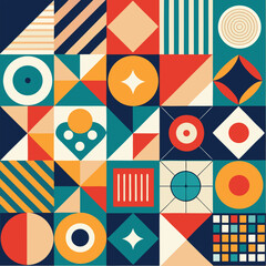 Geometric pattern vector background with Scandinavian abstract color or Swiss geometry prints of rectangles, squares and circles shape design
