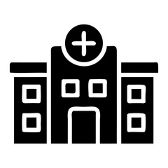 Obraz premium Illustration of a hospital building with a cross on top in a solid black color on transparent background