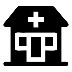 Obraz premium Illustration of a medical building with a cross on top in a black and white style on transparent background