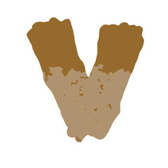 Vintage desert-themed letter V in cowboy western style with rugged texture and rustic vector look
