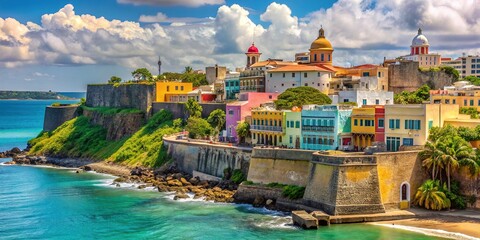 Vibrant Colorful Buildings Along Coastal Walls in Sunny Caribbean Destination