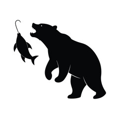 Obraz premium Kodiak Bear Catching Fish Vector Silhouette