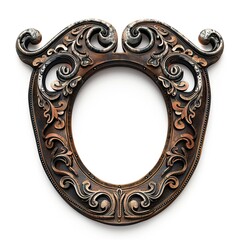 Ornate decorative picture frame with intricate floral designs and a vintage finish. on white background