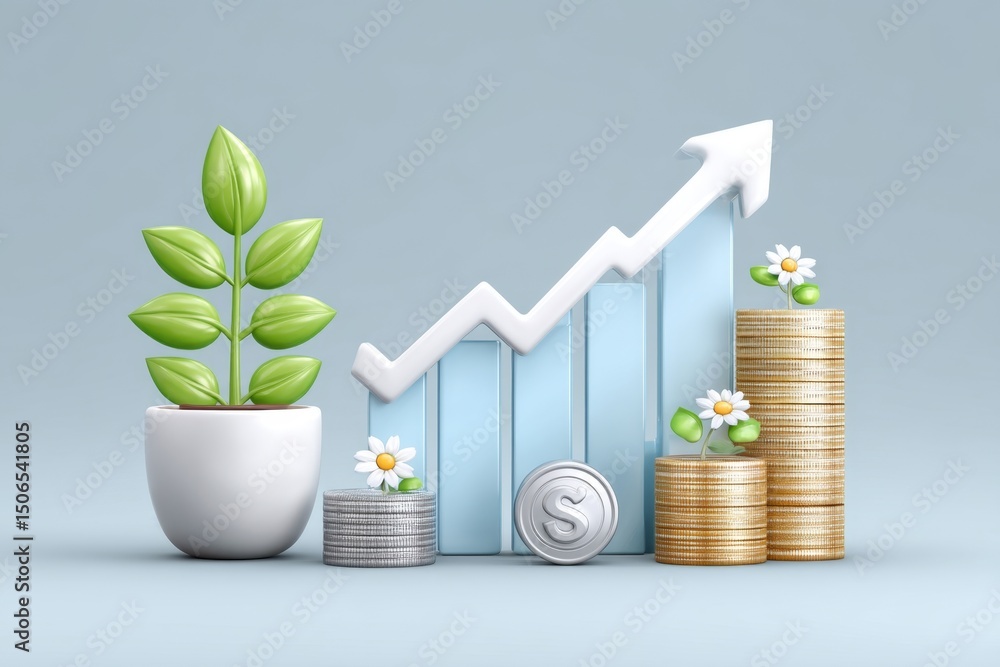 Poster A flat design of a graph showing sharp drop and economic symbols