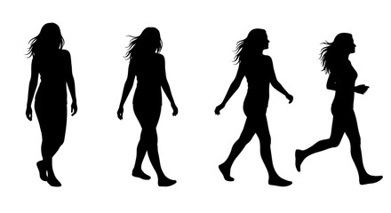 Set of Vector Woman Silhouettes Four Varied Poses White Background Graphic Resource