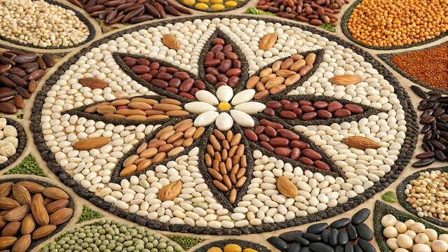 Floral seed and nut mosaic art design