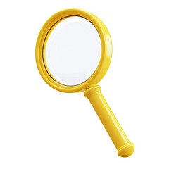 A bright yellow magnifying glass, commonly used for examining small details or text. on white background
