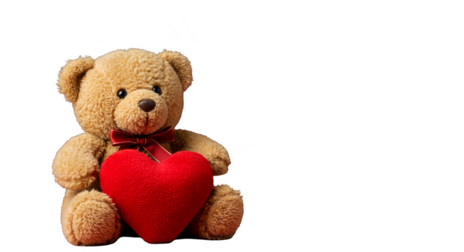 Isolated Teddy Bear Holding Red Glitter Heart On A Transparent Background