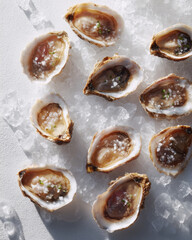Dozen oysters on ice look delectable and fresh