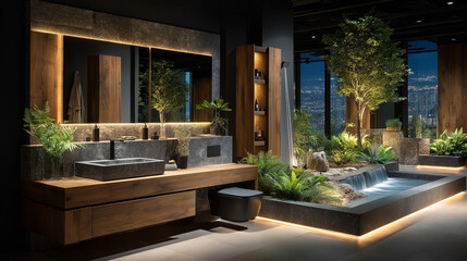 Modern Spa Sanctuary: An oasis of tranquility and luxury, a modern bathroom with an integrated spa area that blends nature with sophistication, providing a perfect retreat.