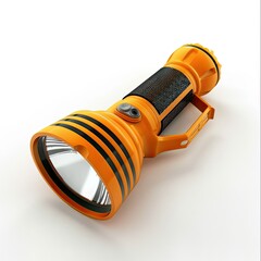A bright orange flashlight designed for illumination in dark environments. on white background