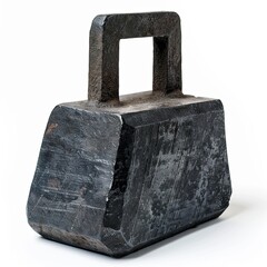 A heavy, rectangular weight with a handle, typically used for strength training exercises. on white background
