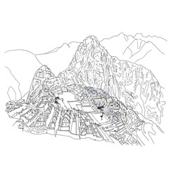 Fototapeta premium one line drawing machu picchu peru