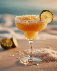 Frozen margarita on beach looks refreshing and inviting to drink