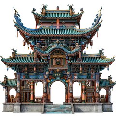 Ornate traditional building with intricate details and vibrant colors. on white background