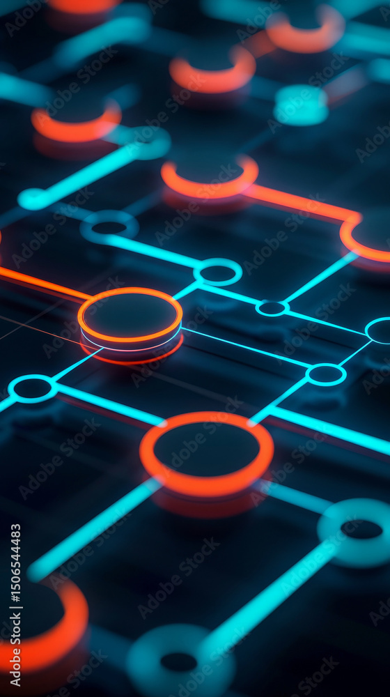 Poster abstract digital network with glowing circles and lines. sales pipeline management concept.