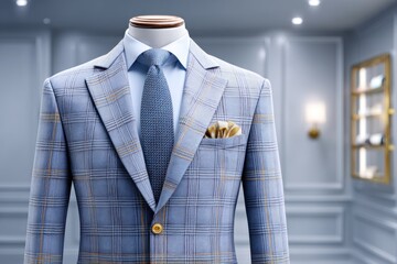 a realistic image of a blazer on a hanger beside a mirror in a dressing room