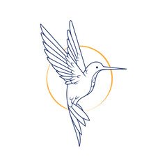 A blue and yellow bird with a long tail is flying in the air. The bird is the main focus of the image, and it is in motion. The blue and yellow colors create a sense of energy and freedom