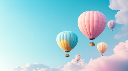 Naklejka premium Colorful air balloons floating against a soft light background for birthday celebration decoration and festive party atmosphere 