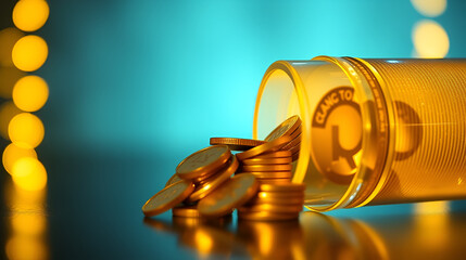 Coins being funneled through a tax reduction filter, glowing incentive output, symbolizing finance, savings, and the concept of wealth accumulation.