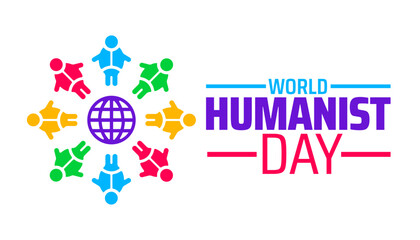 World humanist day background banner or poster design template. observed every year in June. Holiday concept. Use to any Template, card, poster, placard, template.