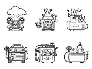 Obraz premium Air compressor line art isolated outline drawing vector