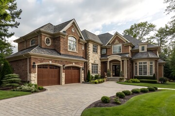 Elegant Beige Siding House with Red Brick and Trim Accents