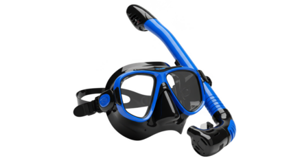 Isolated Transparent Snorkel Mask in Blue and Black for Diving