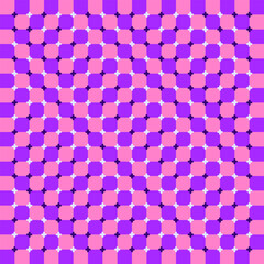 Abstract geometric pattern with optical illusion effect. Shapes and colors create a hypnotic, moving visual impression. Retro pixel-style design with a surreal and trippy atmosphere.