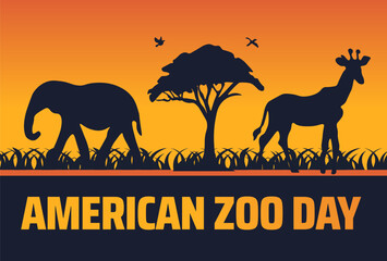 american zoo day background banner or poster design template. observed every year in June. Holiday concept. Use to any Template, card, poster, placard, template.