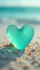 Obraz premium Sea glass heart, neo mint background Perfect for crafting, beach themes , glass, smooth