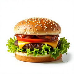 Fresh Gourmet Cheeseburger on White Background.