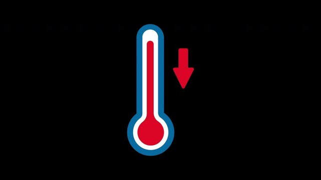 The thermometer shows a decrease in temperature. Animation for visualization of atmospheric phenomena, temperature or pressure