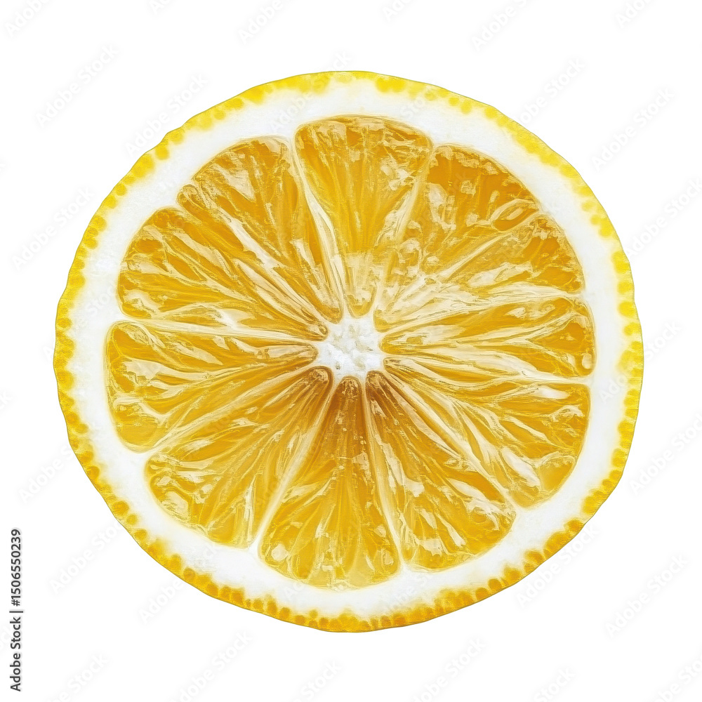 Poster fresh lemon slice isolated on transparent background showcasing vibrant color and texture, lemon sli