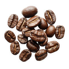 Fototapeta premium Freshly roasted coffee beans arranged on a clean Transparent background for a vibrant presentation, coffee beans on PNG background
