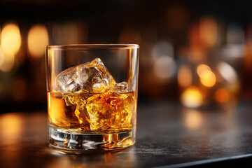 Whiskey on rock with ice looks refreshing and inviting for someone want drink