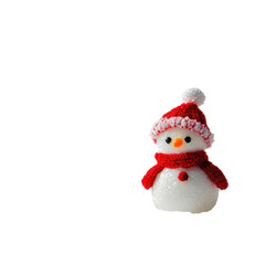 Festive little Christmas toy snowman adorning a snowy landscape, Little christmas toys on white snow, Transparent background