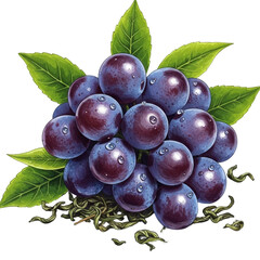 Fresh Blue-Purple Grapes with Green Leaves – Artistic Illustration.