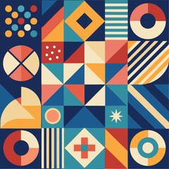 Geometric pattern vector background with Scandinavian abstract color or Swiss geometry prints of rectangles, squares and circles shape design