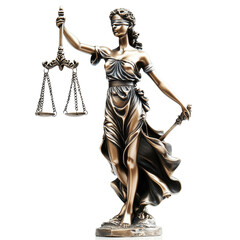 Lady Justice holding scales and sword against a white backdrop emphasizing legal themes, Lady Justice on Transparent background