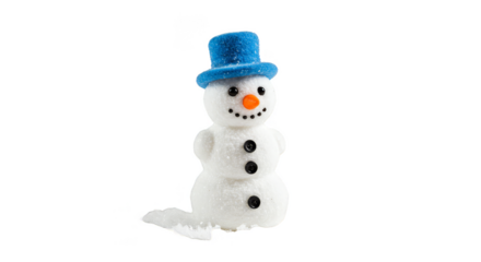 Isolated Winter Snowman Illustration with Blue Hat and Transparent Background