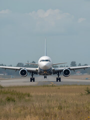 plane lands on the runway