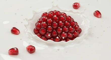 Pomegranate Seeds Splashing in Milk: A Culinary Delight