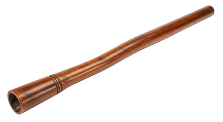 Isolated Wooden Didgeridoo with Texture and Traditional Design on Black Background